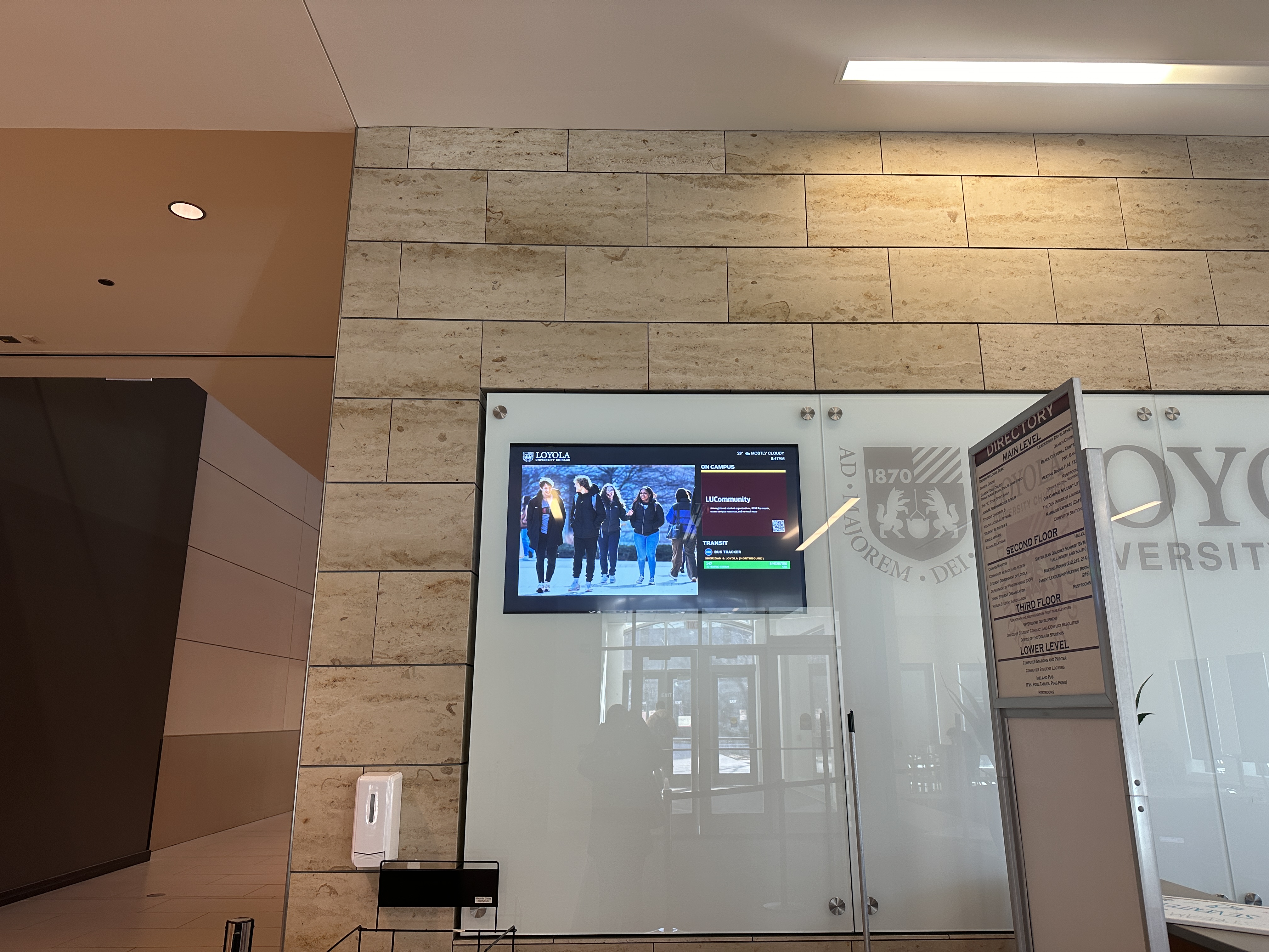 Damen Student Center South Entrance Digital Signage